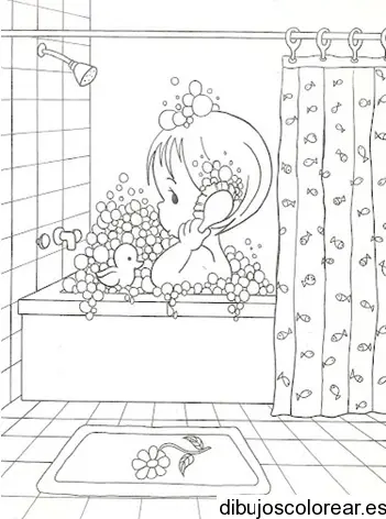 Dibujo de niña en la bañera para colorear