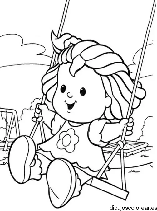Dibujo de niña en un columpio para colorear