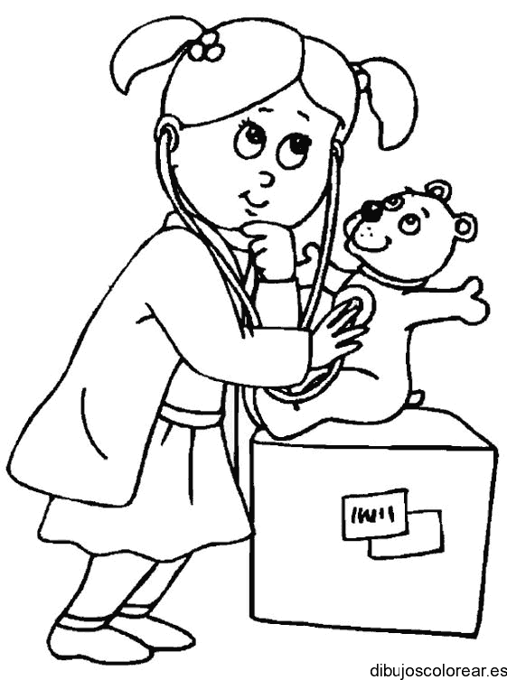 Dibujo de niña jugando con oso para colorear