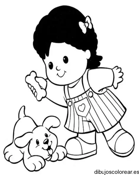 Dibujo de niña jugando con perro para colorear