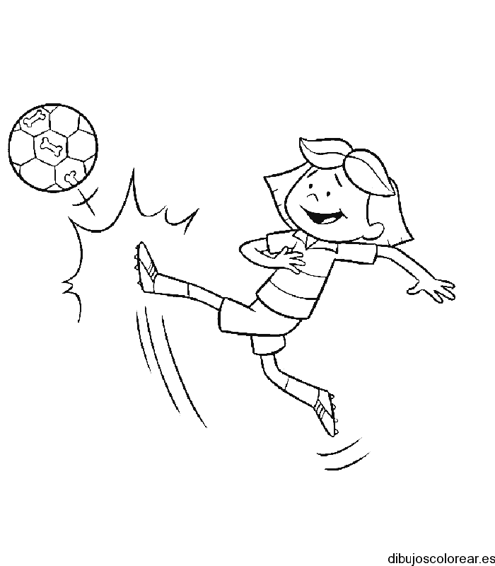 Dibujo de niña jugando futbol para colorear