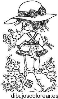 Dibujo de niña recolectando flores para colorear
