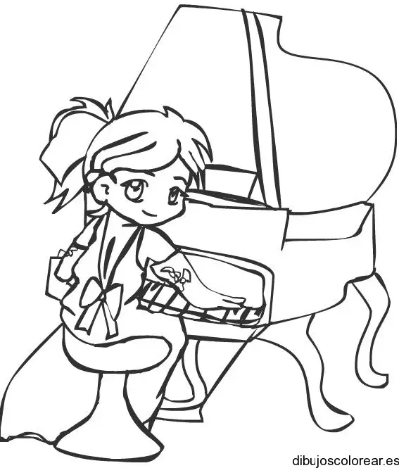Dibujo de niña tocando piano para colorear