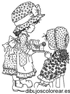 Dibujo de niñas tomando limonada para colorear