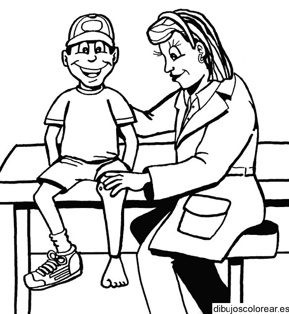 Dibujo de niño con el doctor para colorear