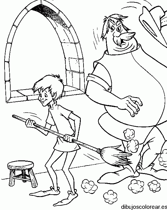 Dibujo de niño con escoba para colorear