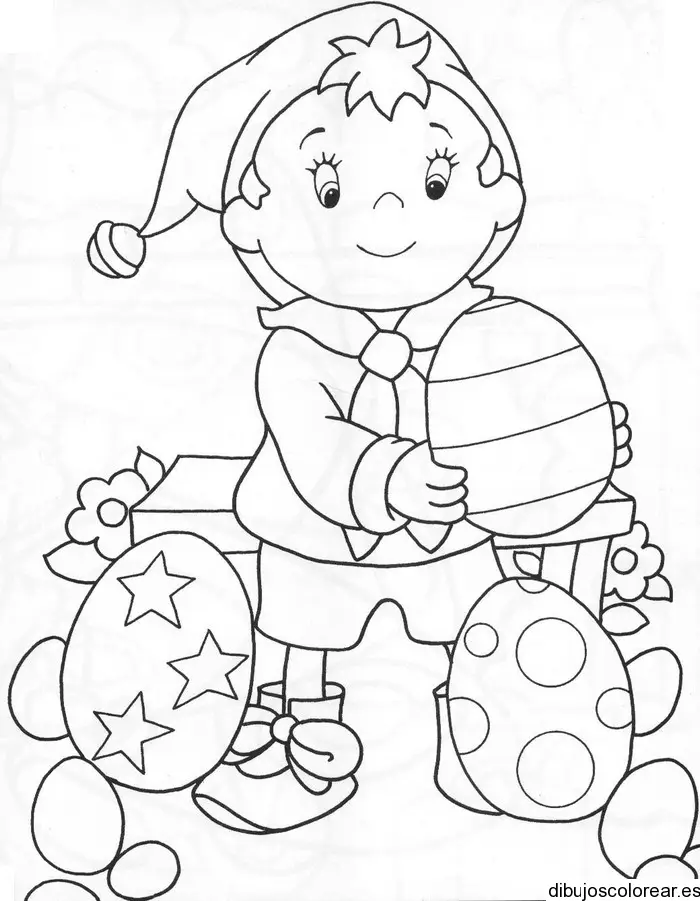 Dibujo de niño con huevos de pascua para colorear