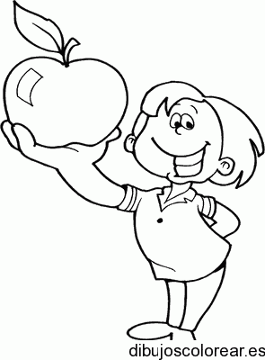 Dibujo de niño con manzana para colorear