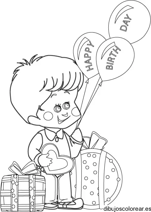 Dibujo de niño con regalos para colorear