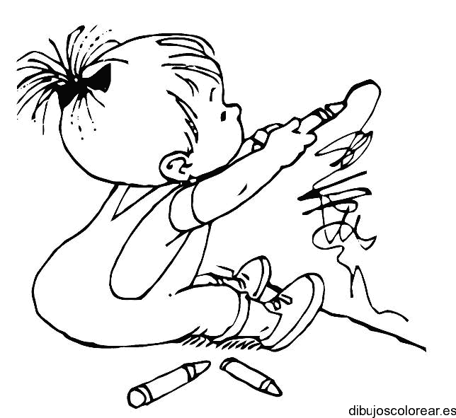 Dibujo de niño escribiendo en la pared para colorear