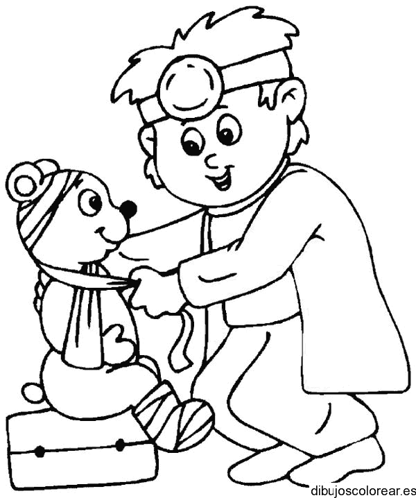 Dibujo de niño jugando al doctor para colorear