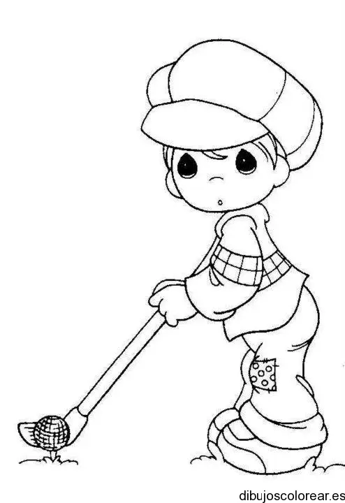 Dibujo de niño jugando golf para colorear