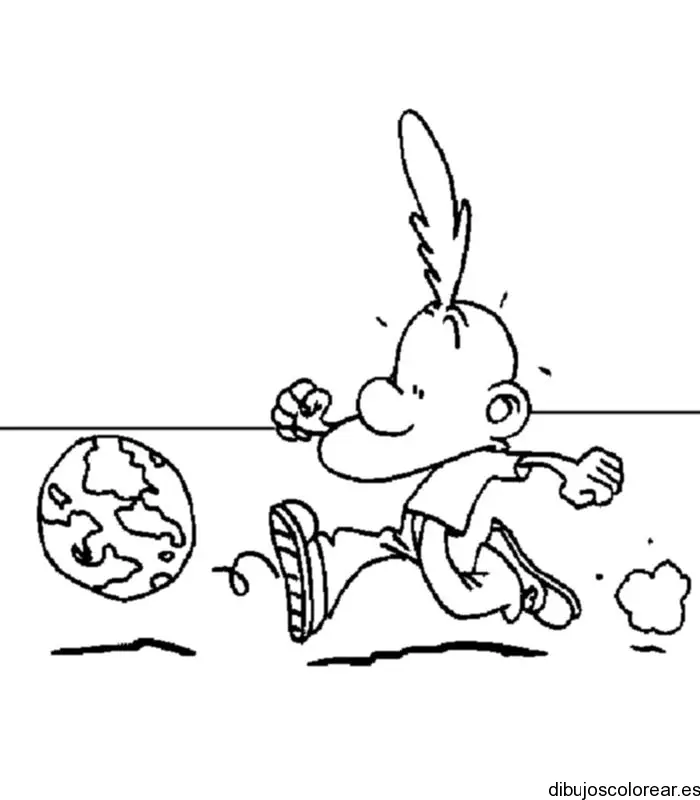 Dibujo de niño jugando pelota para colorear