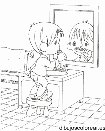 Dibujo de niño lavando dientes para colorear
