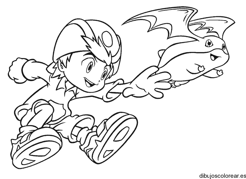 Dibujo de niño y un pájaro para colorear