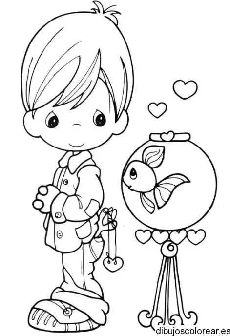 Dibujo de niño y una pecera para colorear