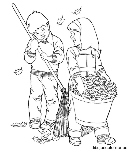 Dibujo de niños barriendo para colorear