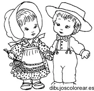 Dibujo de niños caminando de la mano para colorear