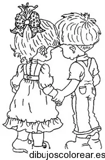 Dibujo de niños charlando de la mano para colorear