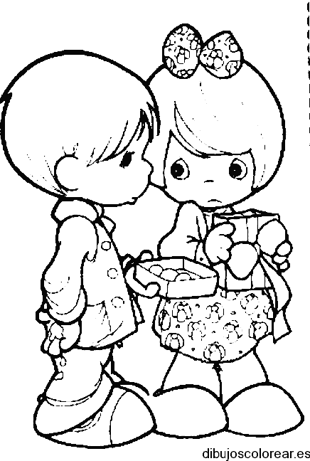 Dibujo de niños con regalo para colorear