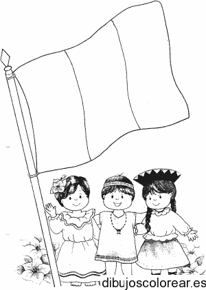 Dibujo de niños con una bandera para colorear