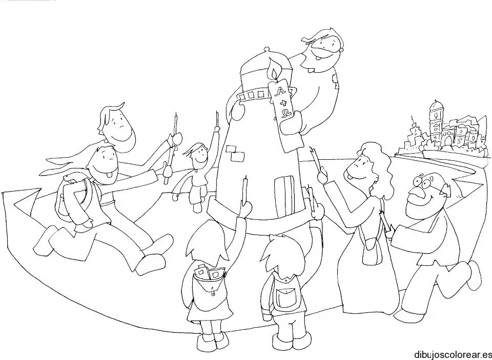Dibujo de niños con velas para colorear