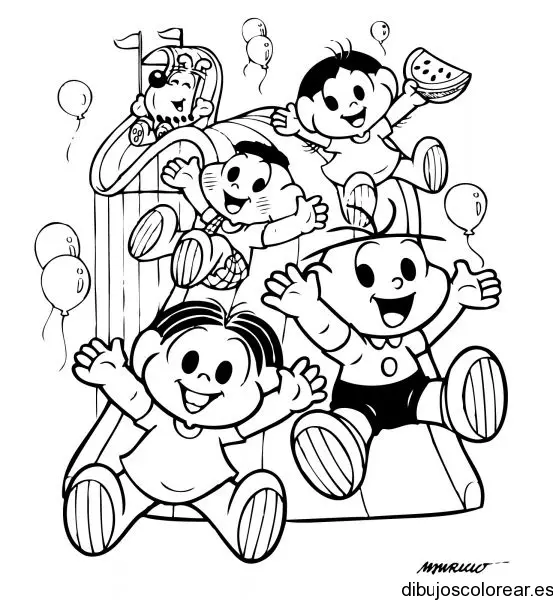 Dibujo de niños de paseo para colorear