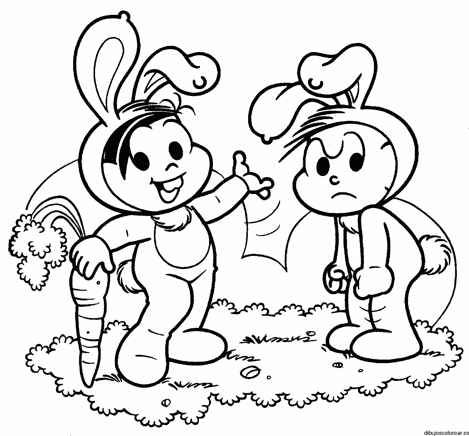 Dibujo de niños disfrazados de conejos para colorear