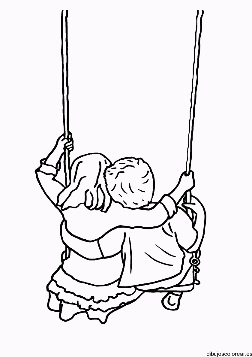 Dibujo de niños en columpio para colorear