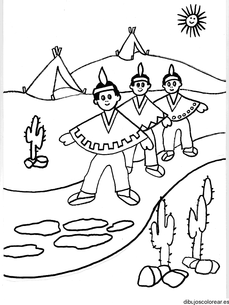 Dibujo de niños en el desierto para colorear