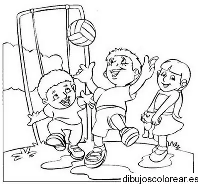 Dibujo de niños en el parque jugando a la pelota para colorear