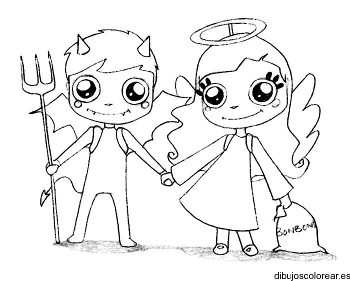 Dibujo de niños en Halloween para colorear