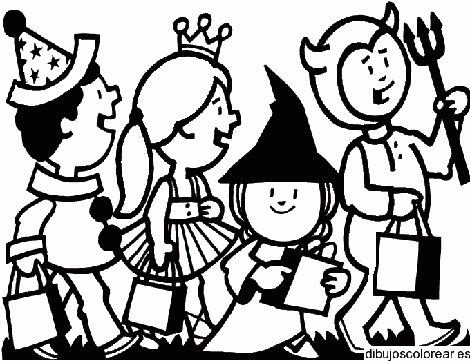 Dibujo de niños en halloween para colorear