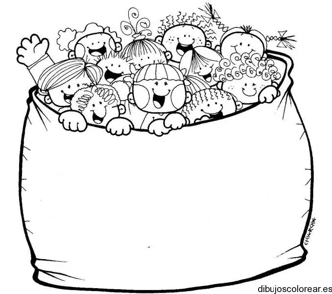 Dibujo de niños en un bolso para colorear