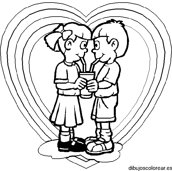 Dibujo de niños en un corazón para colorear
