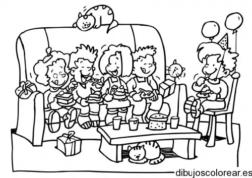 Dibujo de niños en una fiesta para colorear