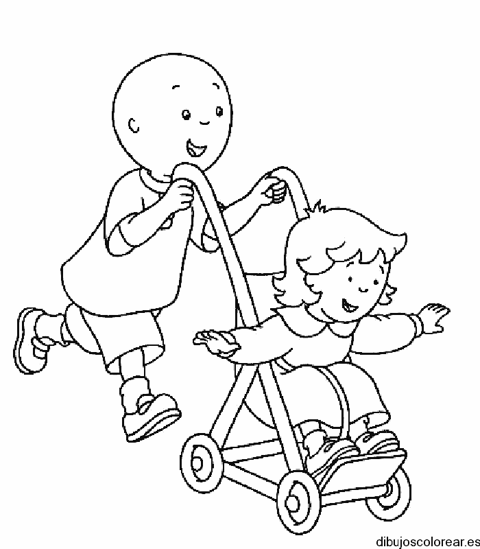 Dibujo de niños jugando con carrito para colorear