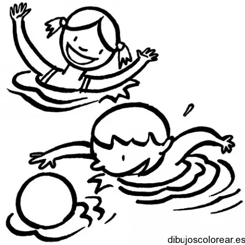 Dibujo de niños jugando en el agua para colorear