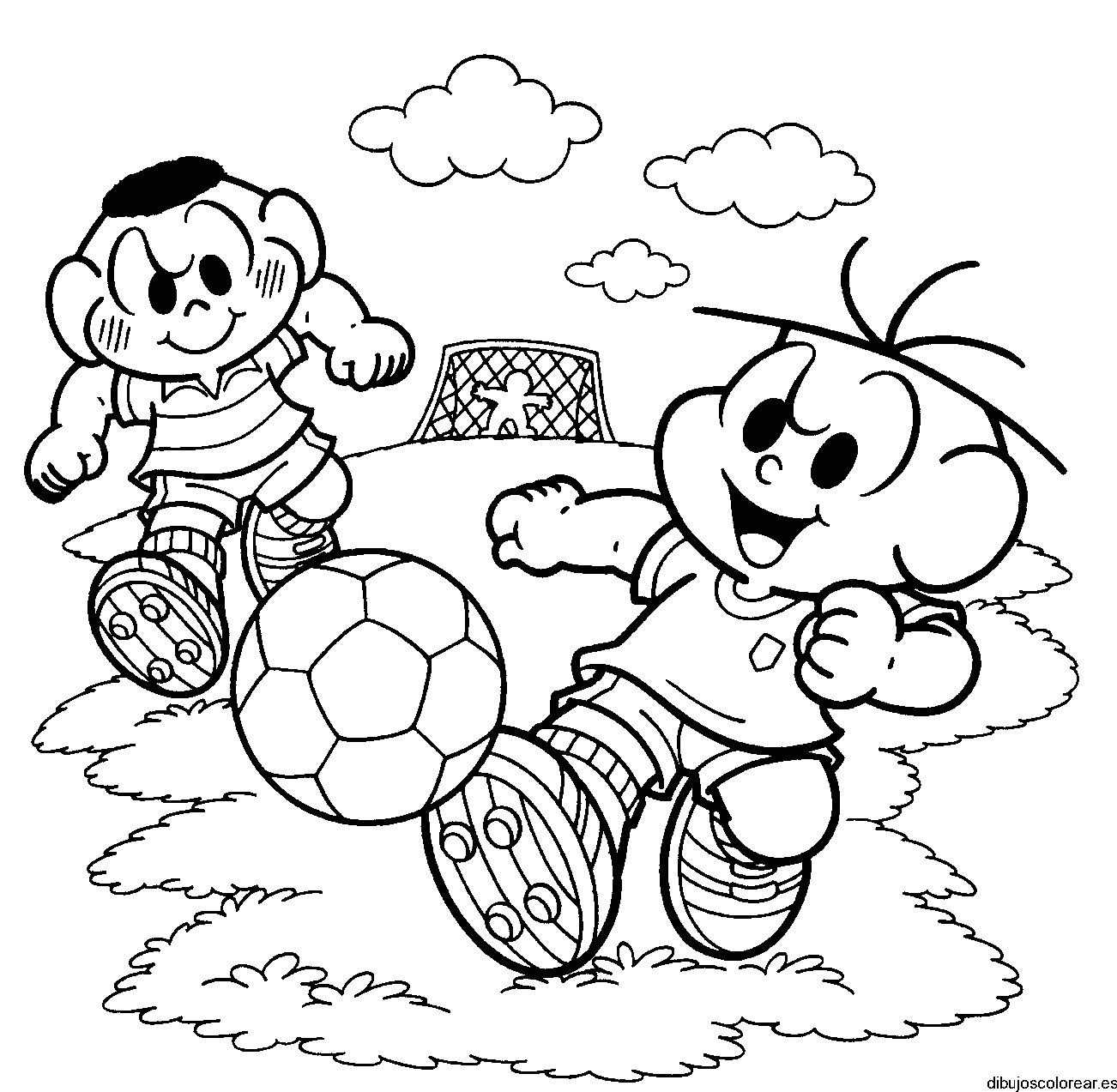 Dibujo de niños jugando pelota para colorear