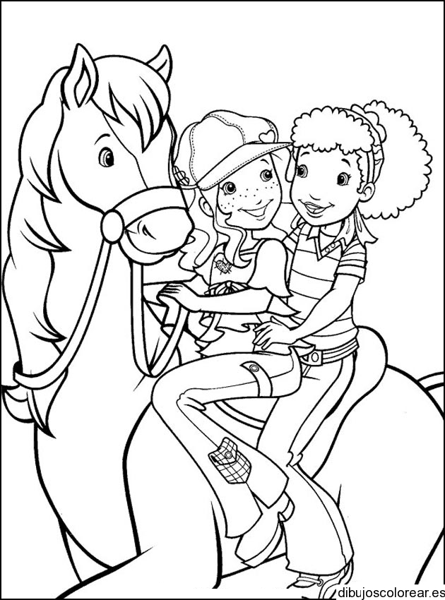 Dibujo de niños montando a caballo para colorear