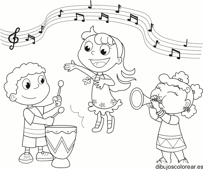 Dibujo de niños tocando instrumentos para colorear