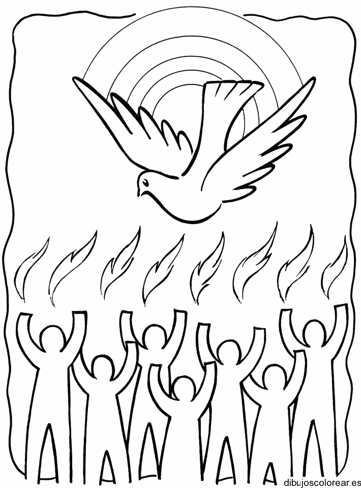 Dibujo de niños y la paloma de la paz para colorear