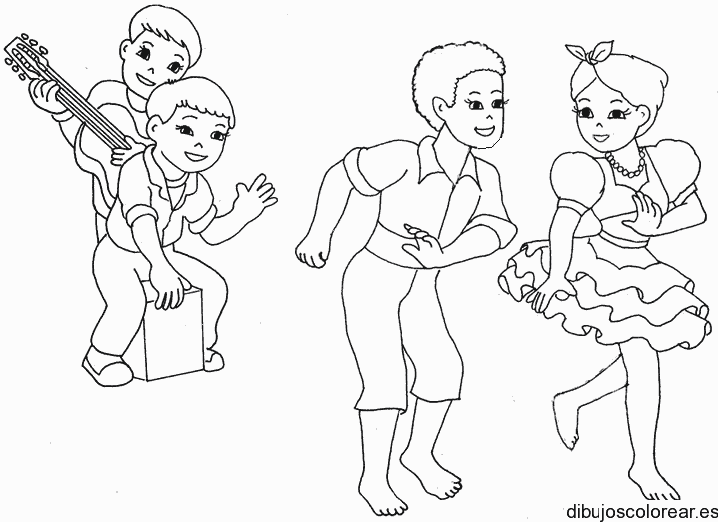 Dibujo de niños y niñas bailando para colorear