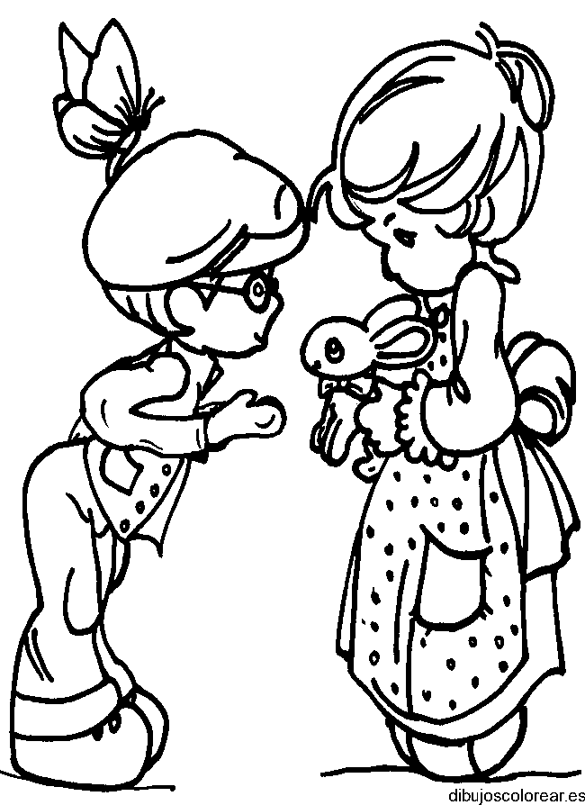 Dibujo de niños y un conejo para colorear