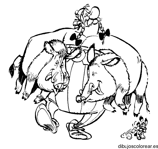 Dibujo de Obelix y unos cerdos para colorear