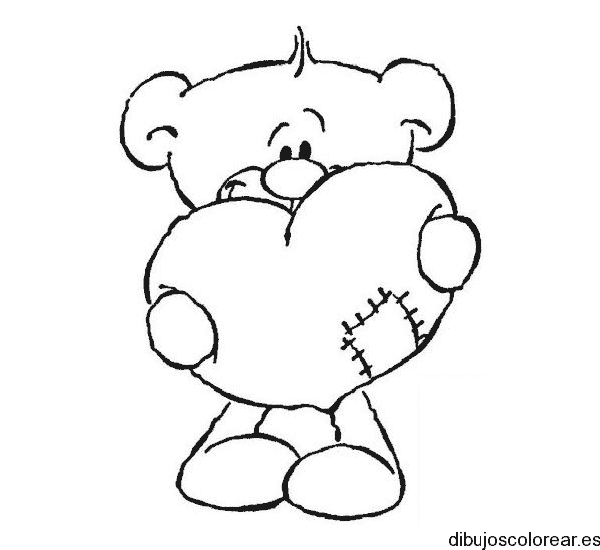 Dibujo de osito con corazón para colorear