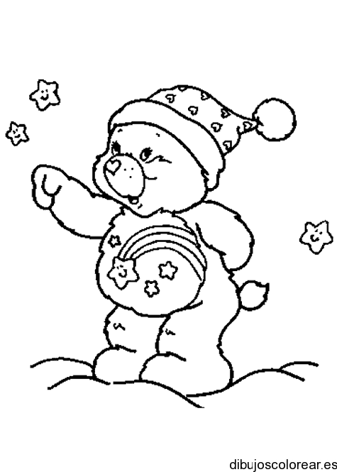 Dibujo de oso cariñoso con gorro para colorear