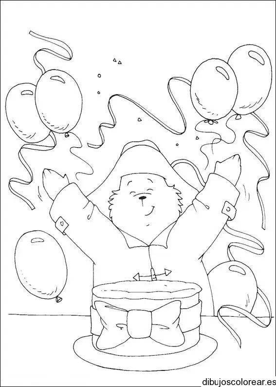 Dibujo de Oso cumpleañero para colorear