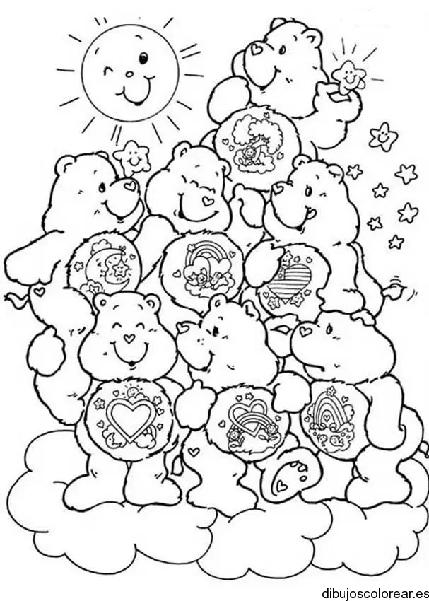 Dibujo de osos cariñosos en las nubes para colorear