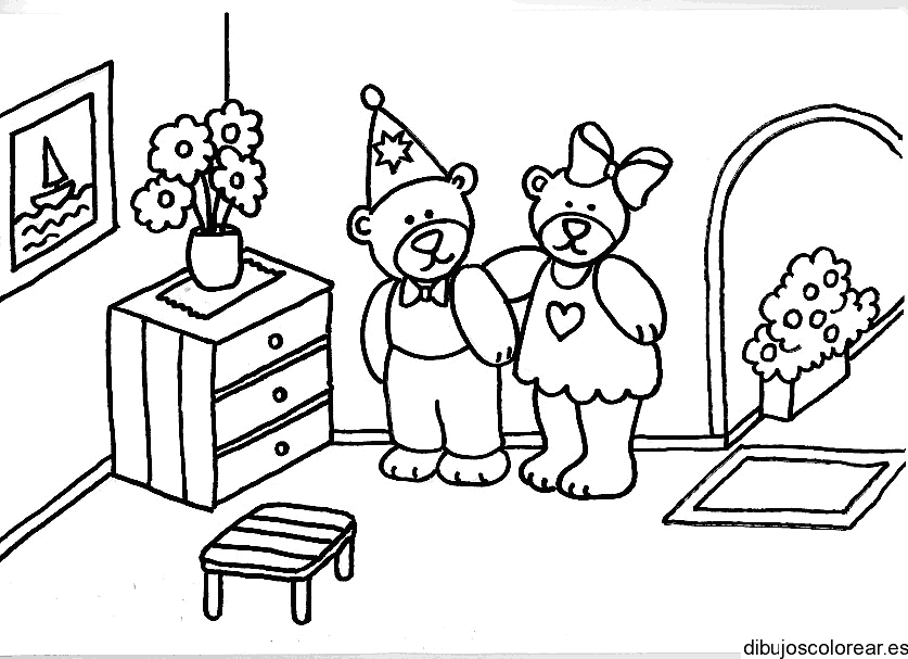 Dibujo de osos en una habitación para colorear